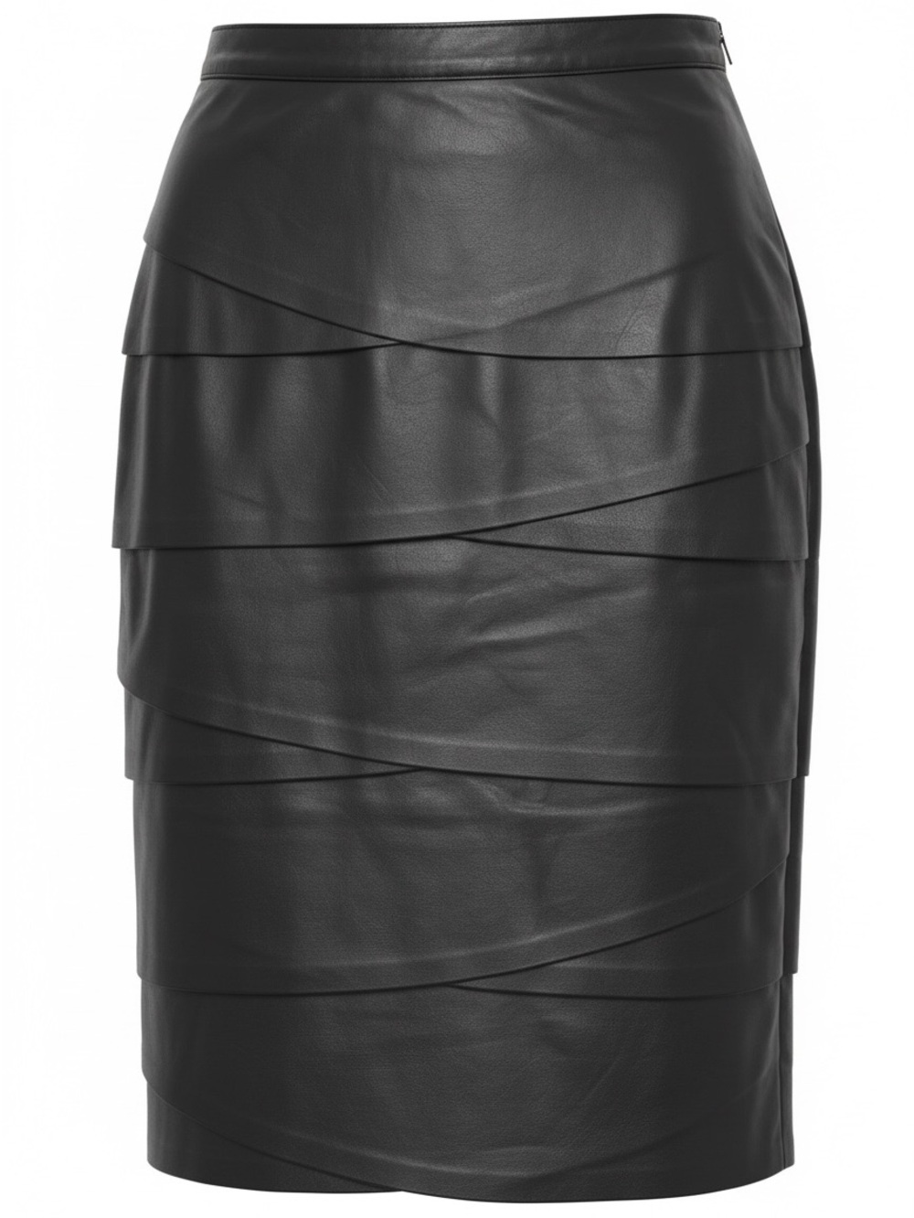 Demir Leather Pencil Skirt Asymmetric Paneled Black Size 4 - Picture 2 of 10